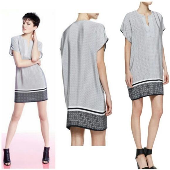 NEW Vince Silk Pockets Geo Trapunto Cap Sleeve Shift Tunic Dress Size Medium - Picture 10 of 10